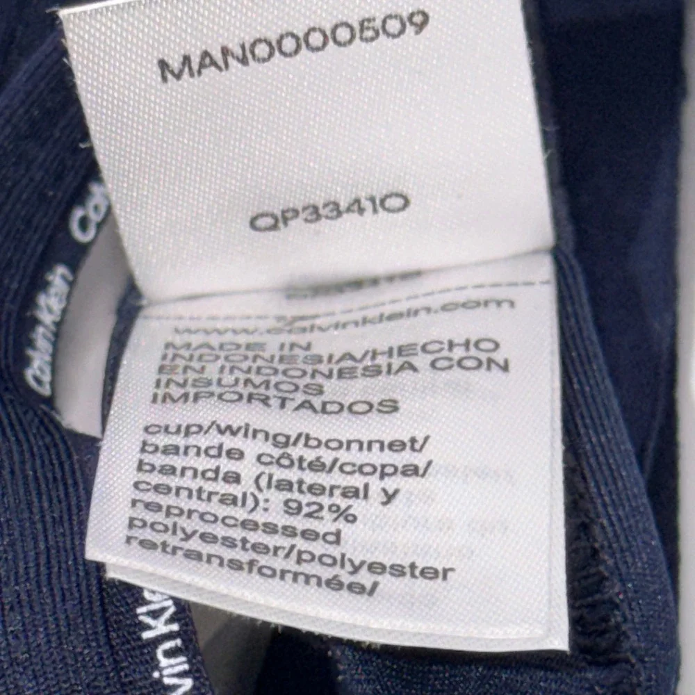 Calvin Klein 34C Microfiber Stretch Mini Logo Push Up Bra Navy Blue Minimalist